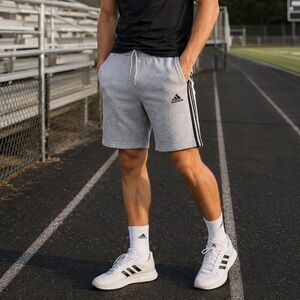 ADIDAS | Gray Athletic Shorts Men’s Cotton Blend 3-Stripe Drawstring- Size Small
